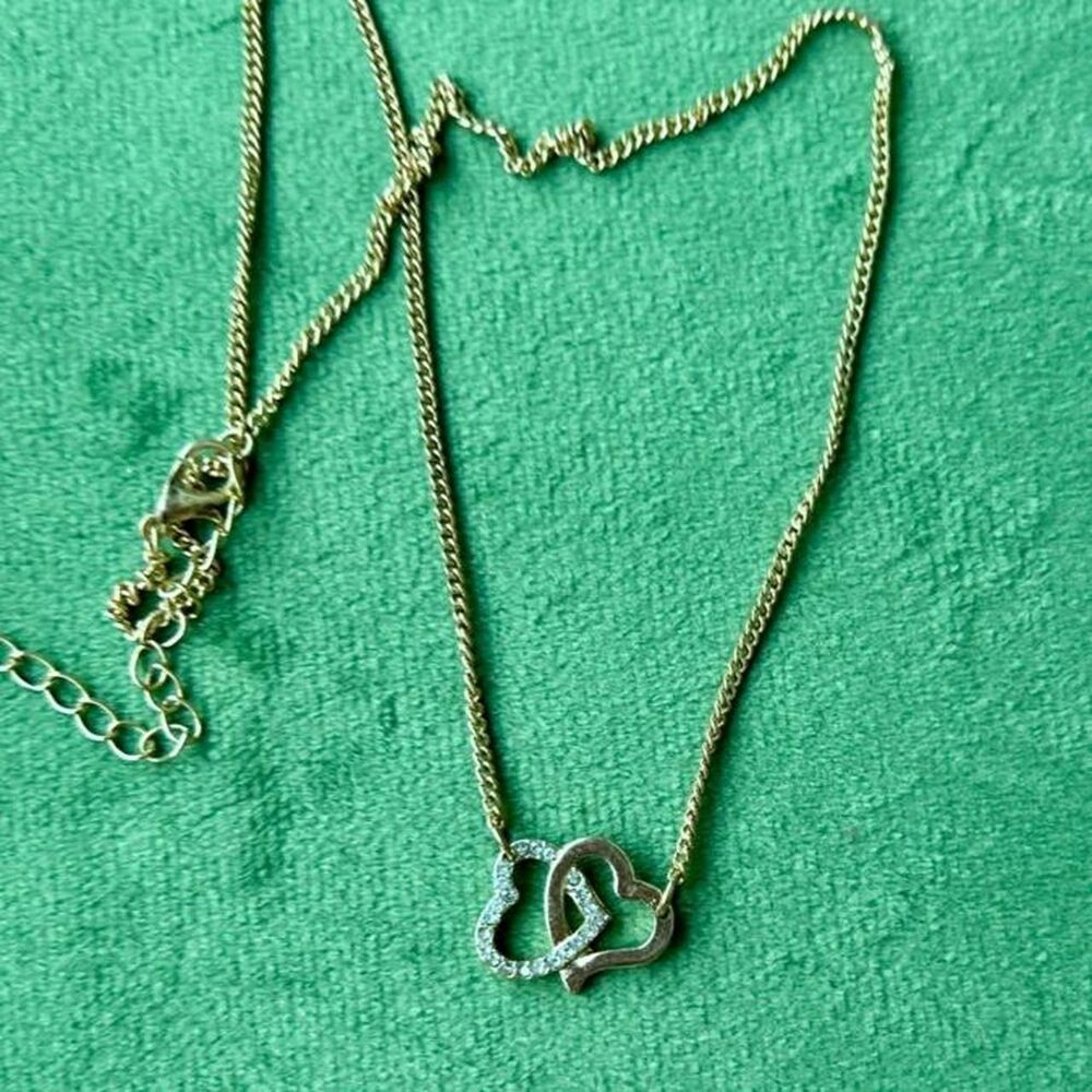 Gold Tone Interlocking Heart Rhinestone Necklace - Picture 5 of 8